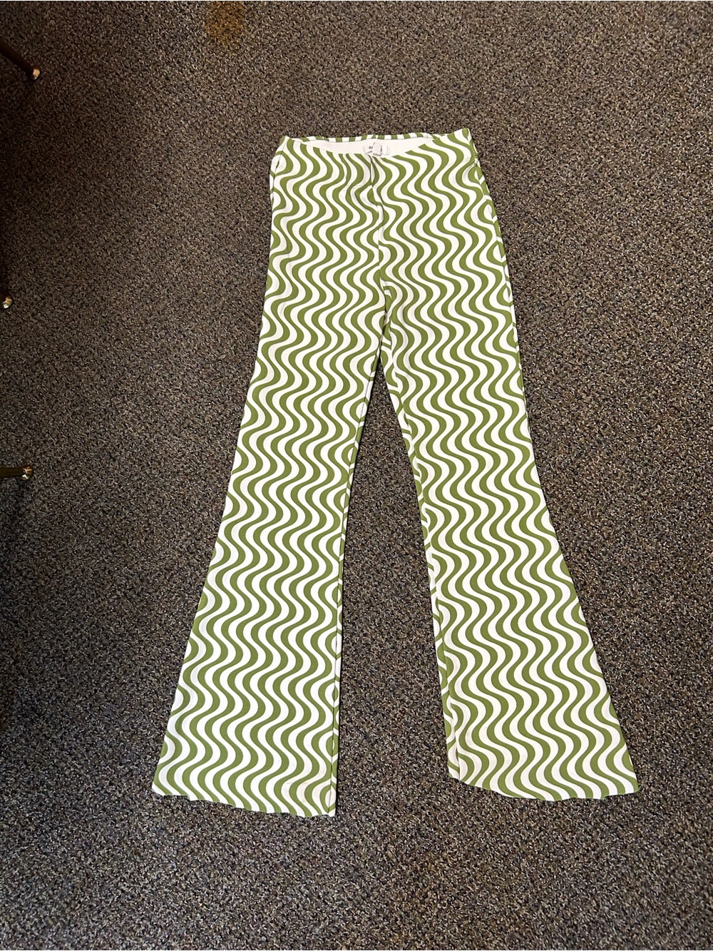Garage Brand Green Wave-Print Flared Women’s Pants Size XS
